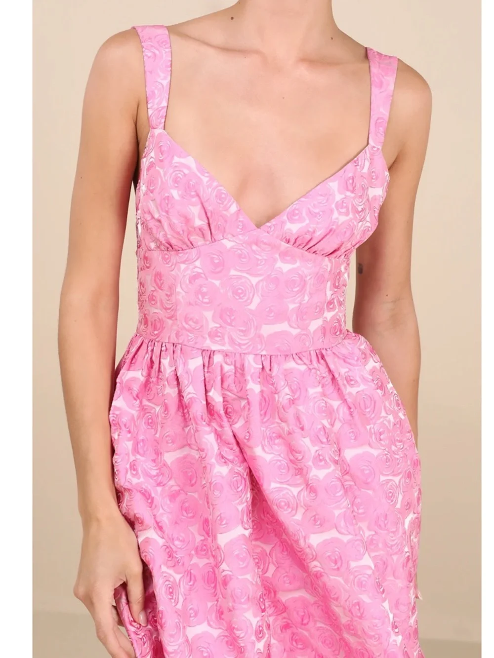 NWT Lulu’s Rudra Pink Floral Jacquard A-Line Backless Midi Dress Extra Small